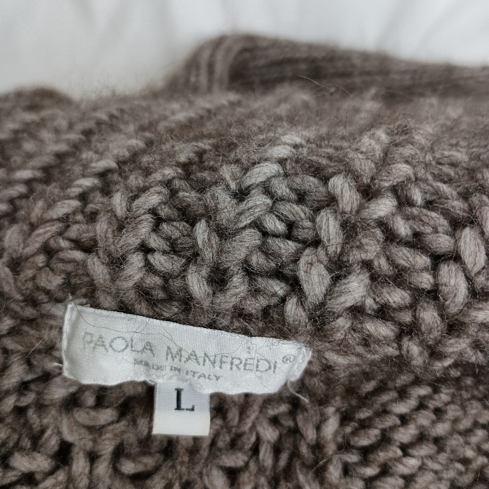 Paola Mandredi Wool Alpaca L Coatigan Long Winter Brown Cable Knit Sweater‎ - Picture 3 of 10